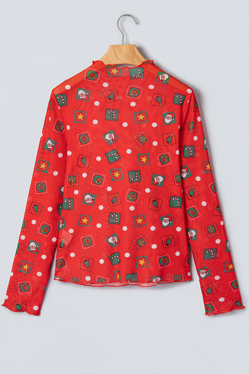 Elements Printed Long Sleeve Sheer Mesh Top