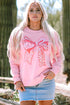 Leopard Print Bow Graphic Crew Neck Pullover Sweatshirt
