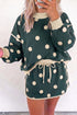 Polka Dot Print Trim Baggy Pullover Drawstring Skirt Two Piece Dress Set