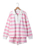 Striped Patchwork Zipper Pullover Elastic Waist Shorts Two Piece Short Set