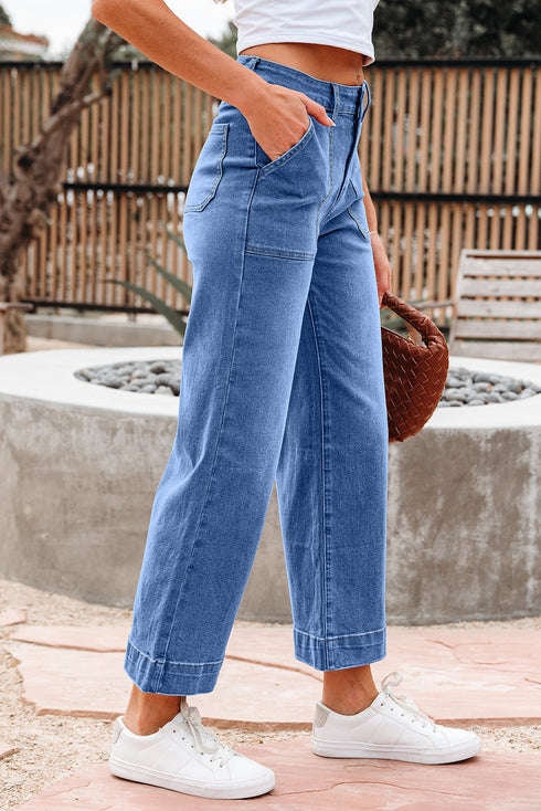 Cropped High Rise Wide Leg Stretch Denim Jeans