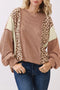 Leopard Print Ribbed Knit Corded Long Sleeve Top