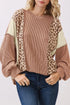 Leopard Print Ribbed Knit Corded Long Sleeve Top