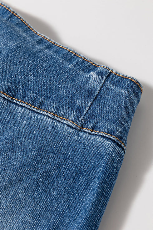High Waist Button Fly Seamed Raw Hem Wide Leg Jeans