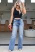 Chic High Rise Distressed Wide Leg Denim Jeans