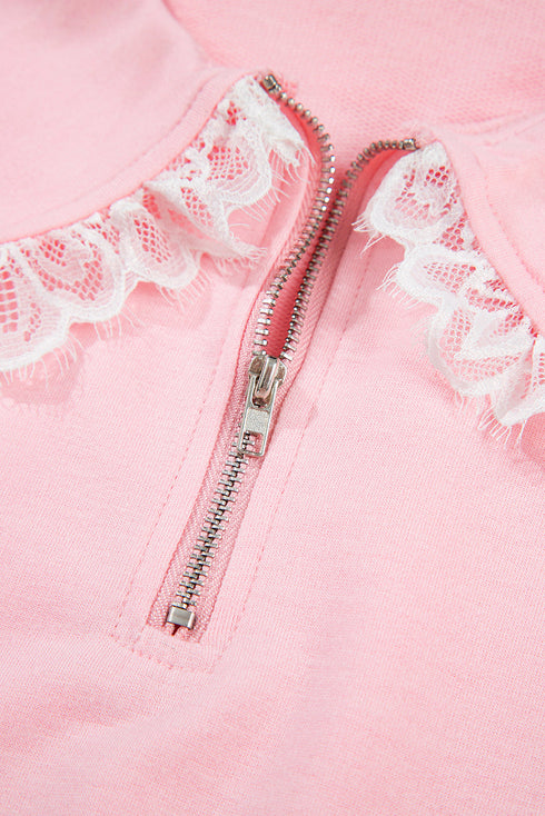 Lace Trim Peter Pan Sweatshirt Skirt Two Piece Dress