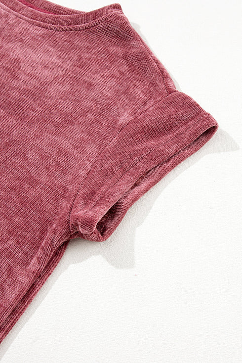 Mineral Wash Corduroy Short Sleeve Wide Leg Pant Set