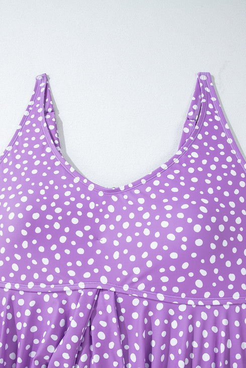 Polka Dot Ruffled Knotted V Neck Tankini Swimwear