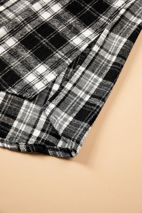 Plaid Long Sleeve V Neck Shift Shirt Jacket