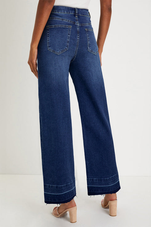 High Rise Straight Loose Raw Hem Cuffed Jeans