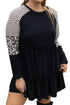 Plus Size Striped Leopard Patchwork Ruffle Tiered Western Dress