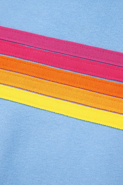 Striped Patchwork Applique Pullover Two Piece Short Set