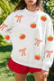 Chenille Pumpkin Sequin Bow Graphic Exposed Seam Mock Neck Sweatshirt