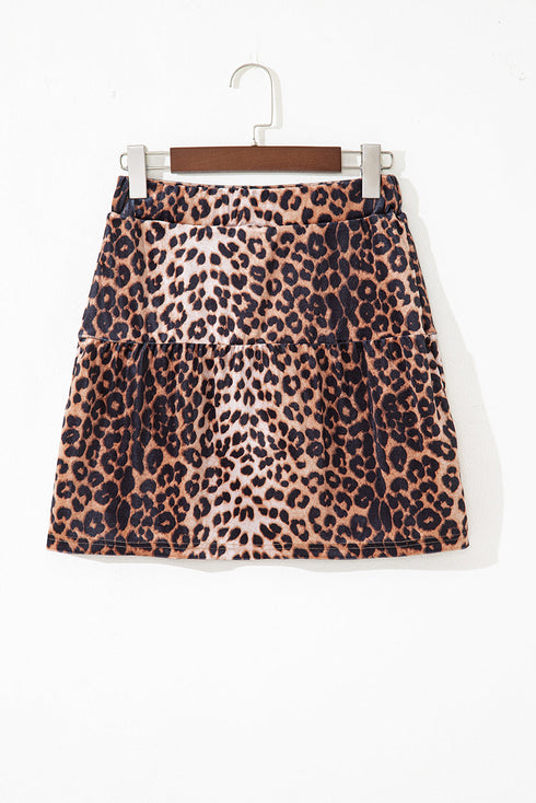 All Over Leopard Print Patchwork Tiered Mini Skirt