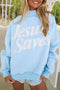 Jesus Saves Slogan Print Mock Neck Baggy Sweatshirt