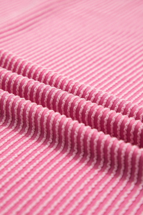 Solid Corded Textured Knit Exposed Stitching T-shirt