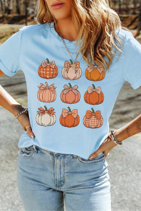 Multiple Pumpkin Print Graphic Pattern Statement Tee
