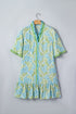 Botanical Floral Print Frilled Trim V Neck Button Front Dress