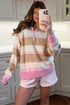 Striped Drop Shoulder Button Placket Long Sleeve Sweater