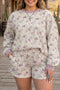Camouflage Print Waffle Textured Pullover Shorts Two Piece Loungewear Set