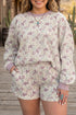 Camouflage Print Waffle Textured Pullover Shorts Two Piece Loungewear Set