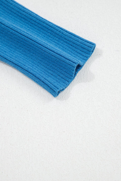 Striped Ribbed Knit Cuff Henley Button Sweater