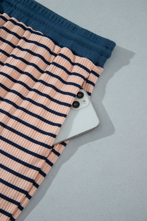 Striped V Neck Long Sleeve Lounge Set