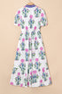 Floral Puff Short Sleeve V Neck High Waist Maxi Dress