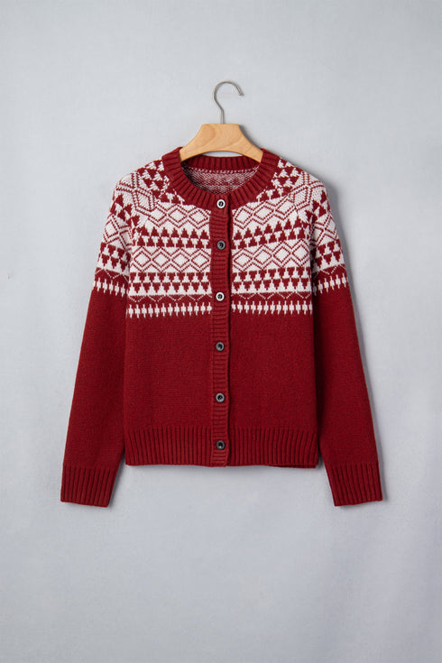 Geometric Print Button Front Long Sleeve Cardigan