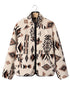 Geometric Print Long Sleeve Shirt Collar Zip Up Placket Binding Tape Jacket