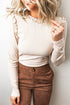 Ribbed Round Neck Frill Detail Long Sleeve Top