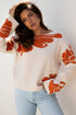 Abstract Botanical Print Boat Neck Knit Pullover Sweater
