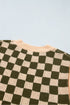 Checkered Drop Shoulder Long Sleeve Knit Sweater