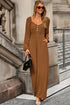 Long Sleeve Shirred Button Straight Leg Jumpsuit