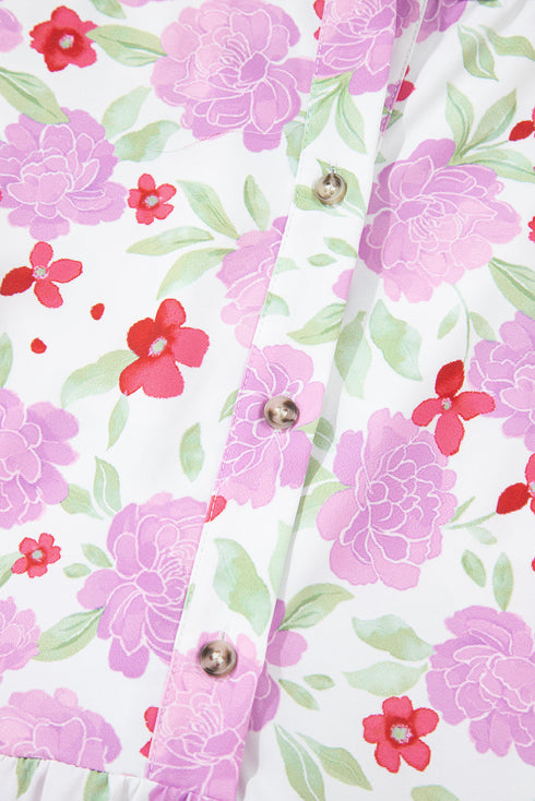 Southern Belle Striped Trim Frilled Neck Mini Floral Dress