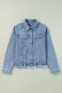 Casual Ruffle Raw Hem Flap Pocket Denim Jacket
