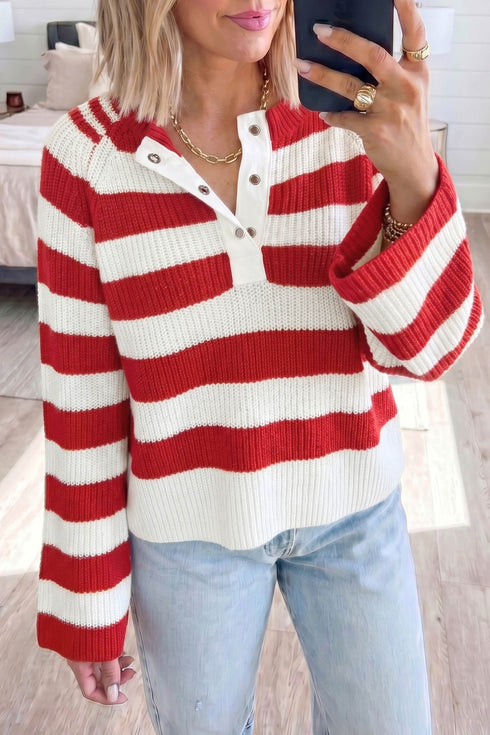 Striped V Neck Long Sleeve Shift Sweater