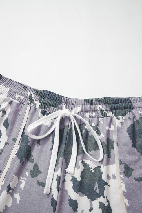 Camouflage Drawstring Waist Patch Pocket Wide Leg Pants