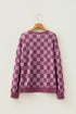 Ribbed Trim Checkered Print Long Sleeve Pullover Top
