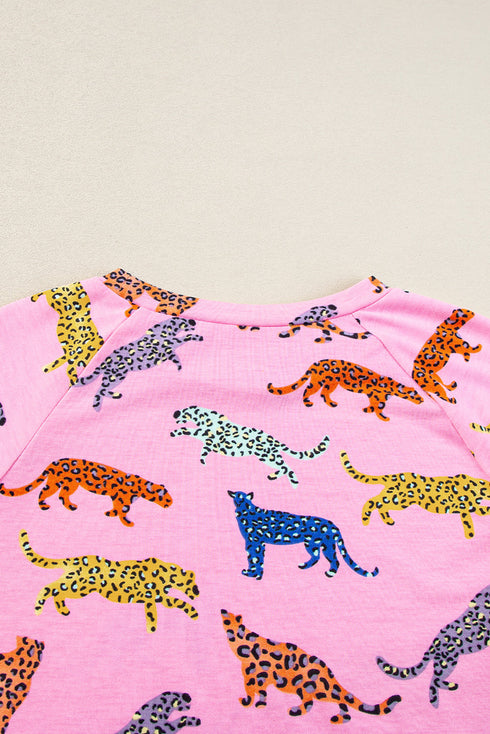 Floral Leopard Print High Waist Two Piece Short Sets