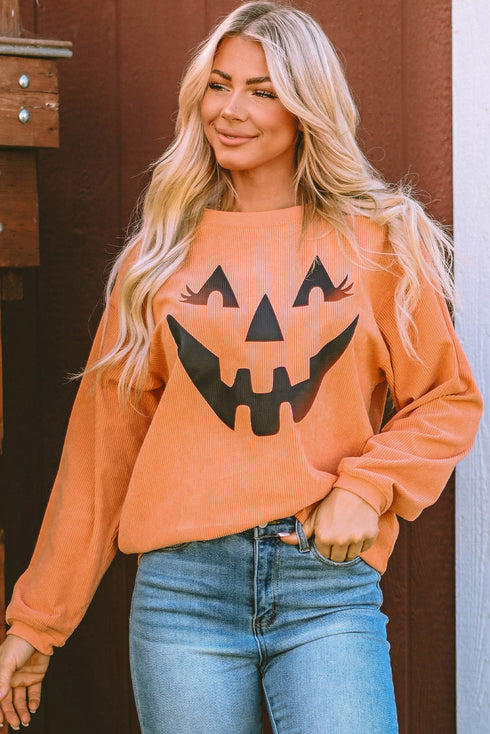 Corded Texture Jack O Lantern Graphic Sweatshirt