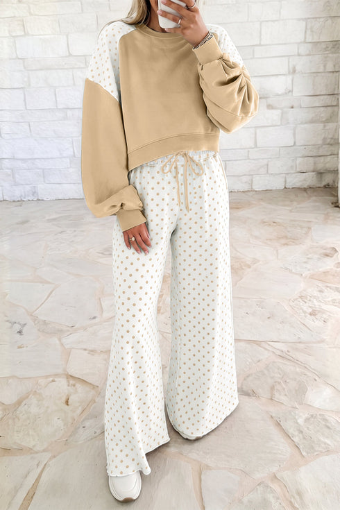 Polka Dot Patchwork Long Sleeve Pant Set