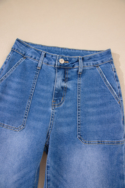 Cropped High Rise Wide Leg Stretch Denim Jeans