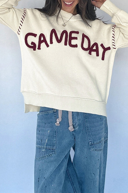 Embroidery Drop Shoulder Letter Print Pullover Sweater