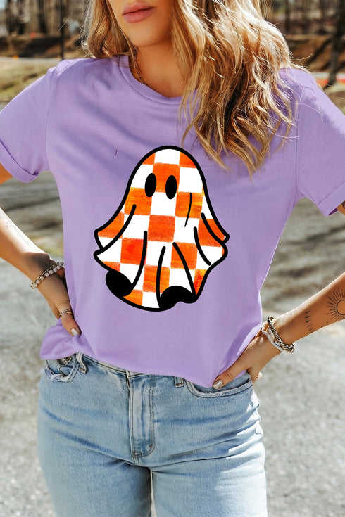 Checkered Ghost Character Graphic Print T Shirt