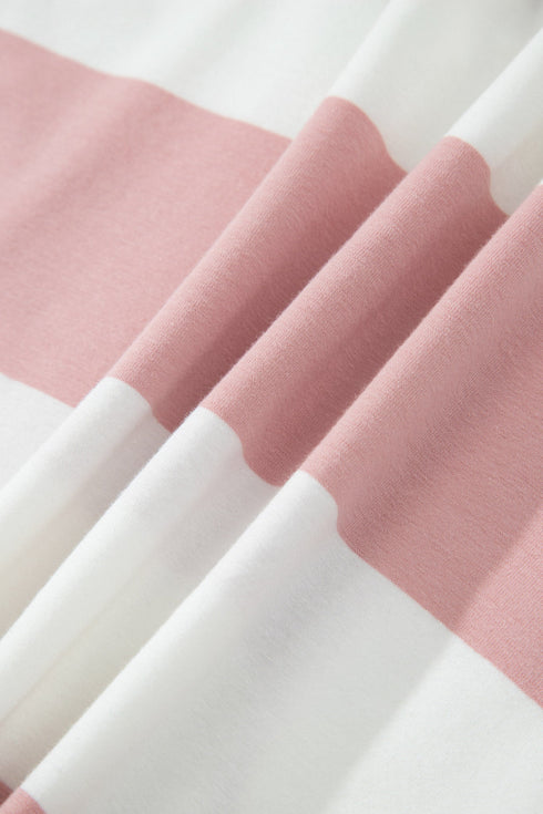 Striped Half Zip Bracelet Sleeve Top Short Set