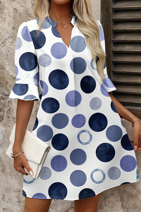 Polka Dot Print Flounced Half Sleeve A Line Mini Dress
