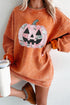 Patchwork Pumpkin Graphic Corded Ribbed Round Neck Tunic Sweatshirt