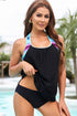 Geometric Print Strap Ruched Tankini Set