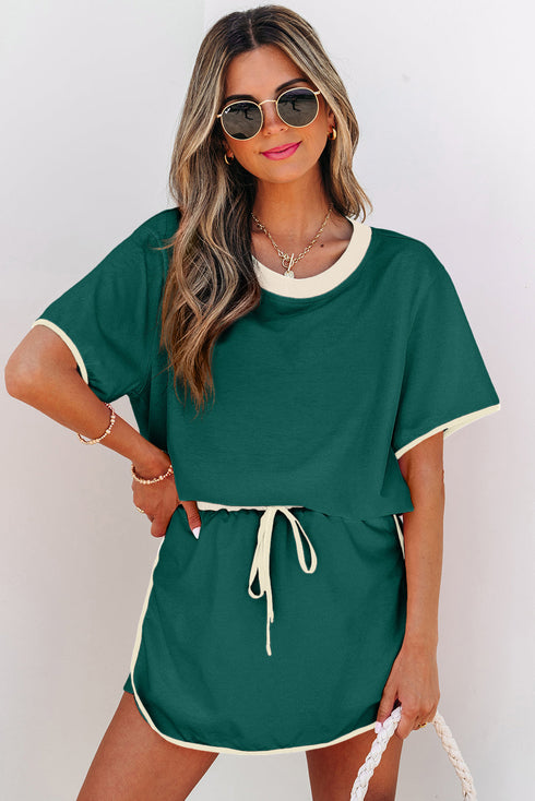 Contrast Trim Drop Shoulder Two Piece Skort Set